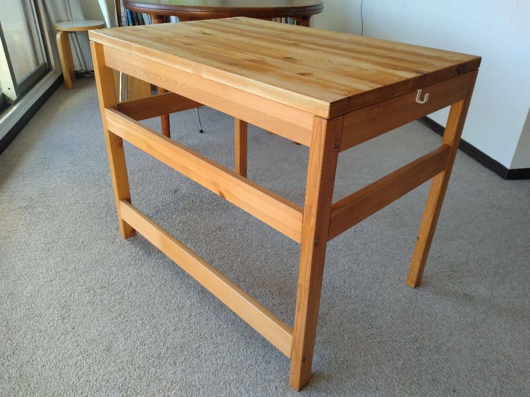 【訳あり良品】MUJI無印 パイン材デスク86cm引出付/ワークテーブル/学習机