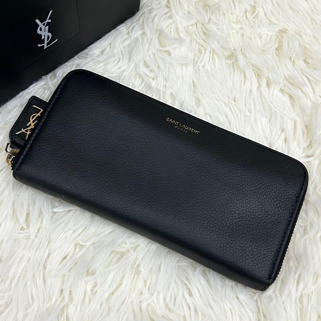 ［美品］SAINT LAURENT 長財布 ブラック レザー ラウンドファスナー