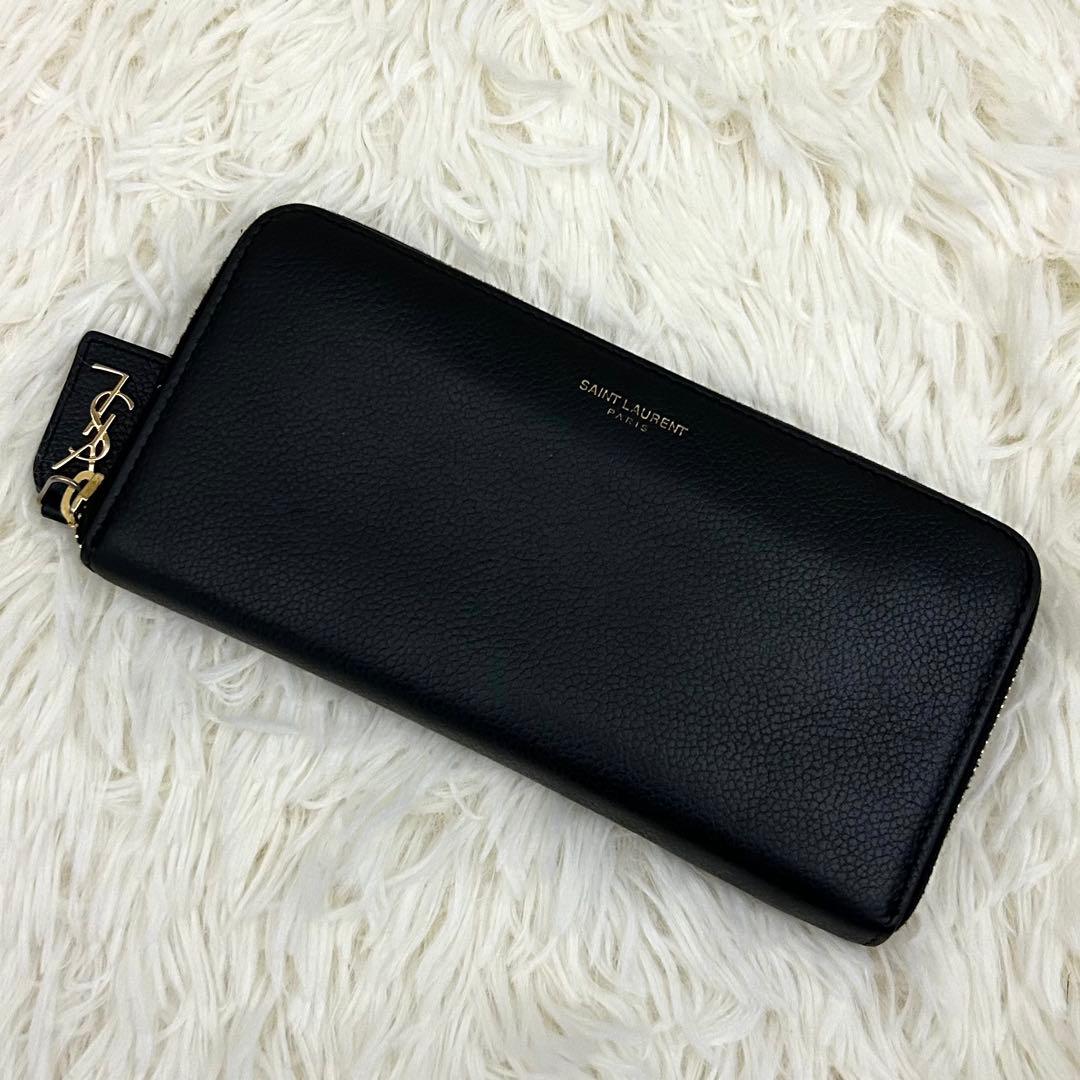 ［美品］SAINT LAURENT 長財布 ブラック レザー ラウンドファスナー