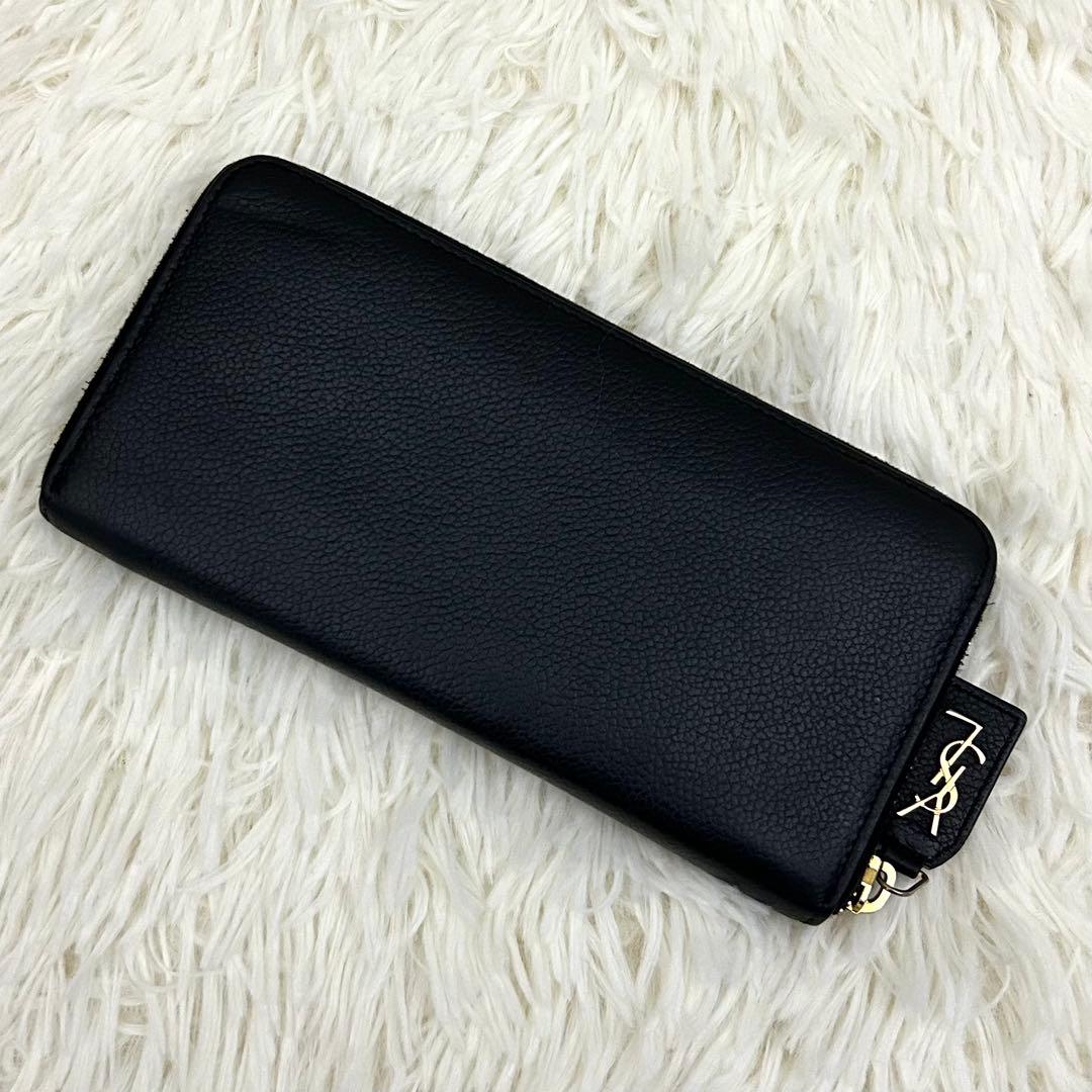 ［美品］SAINT LAURENT 長財布 ブラック レザー ラウンドファスナー