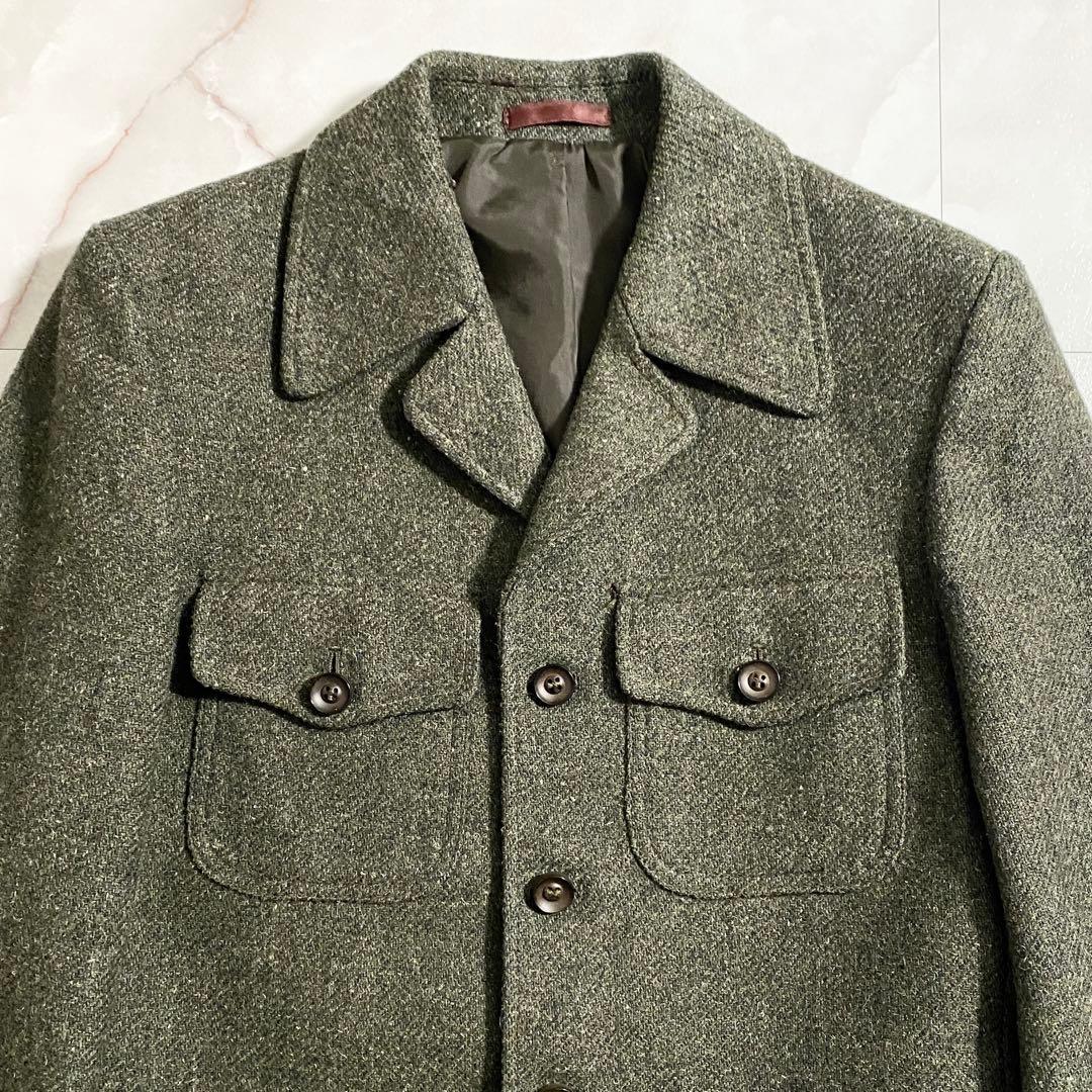 T18548 Dunn&Co 90s ウールツイードサファリジャケット 緑012