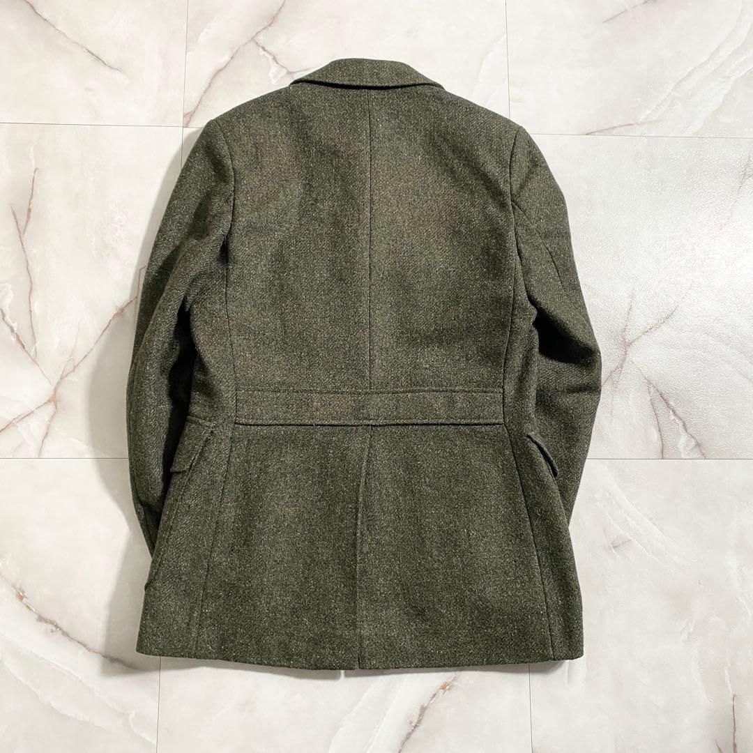 T18548 Dunn&Co 90s ウールツイードサファリジャケット 緑012