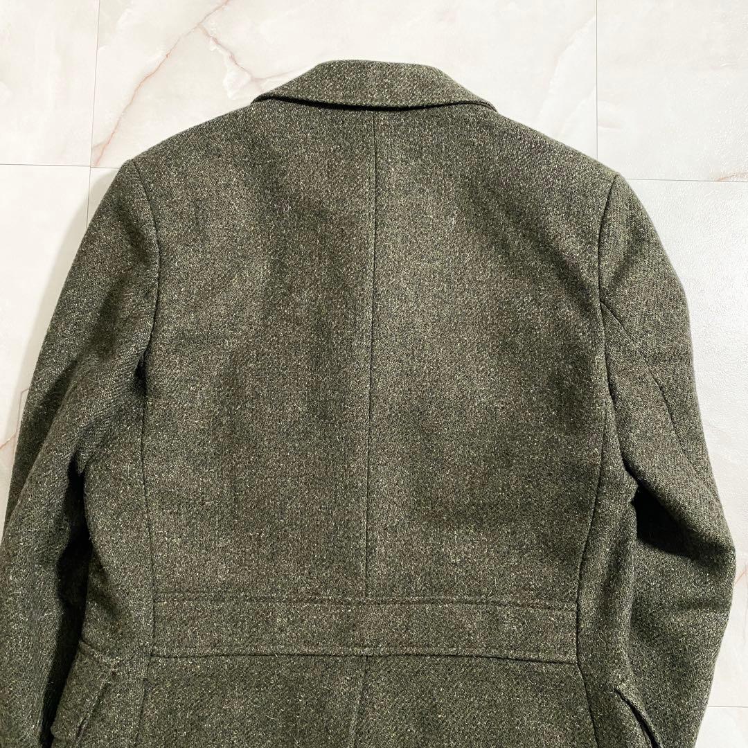 T18548 Dunn&Co 90s ウールツイードサファリジャケット 緑012