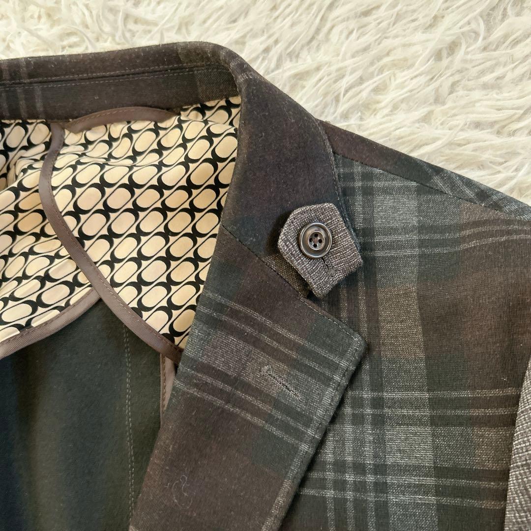 美品　ミツミネ　テーラードジャケット　チェック　切替　2B シングル