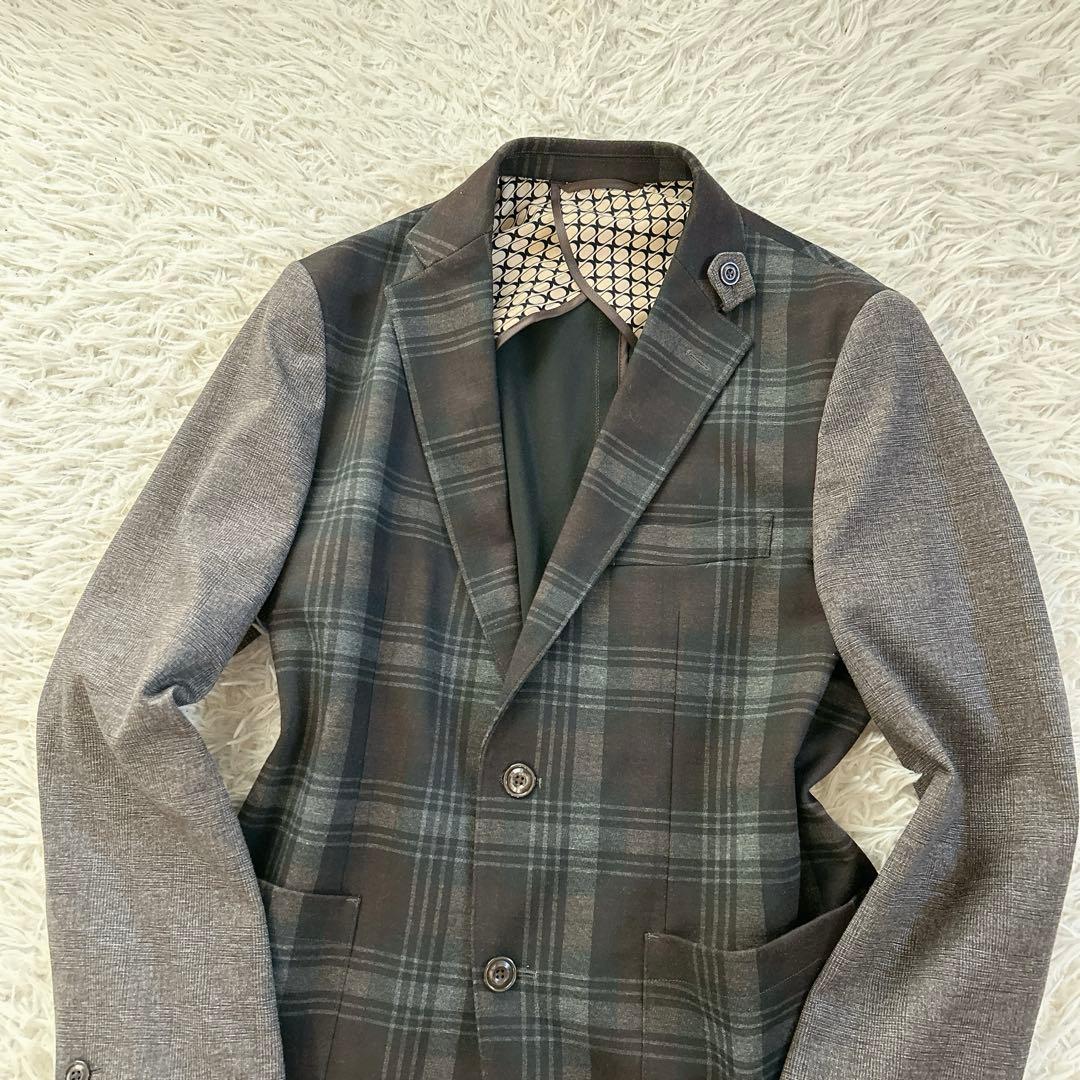 美品　ミツミネ　テーラードジャケット　チェック　切替　2B シングル