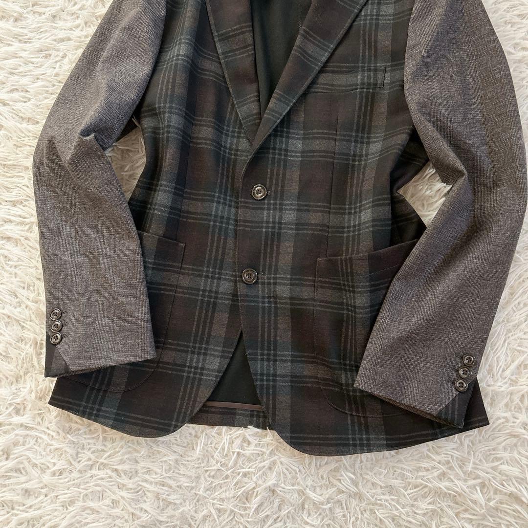 美品　ミツミネ　テーラードジャケット　チェック　切替　2B シングル