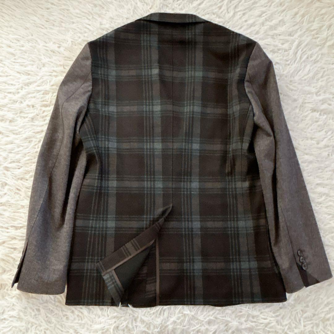 美品　ミツミネ　テーラードジャケット　チェック　切替　2B シングル