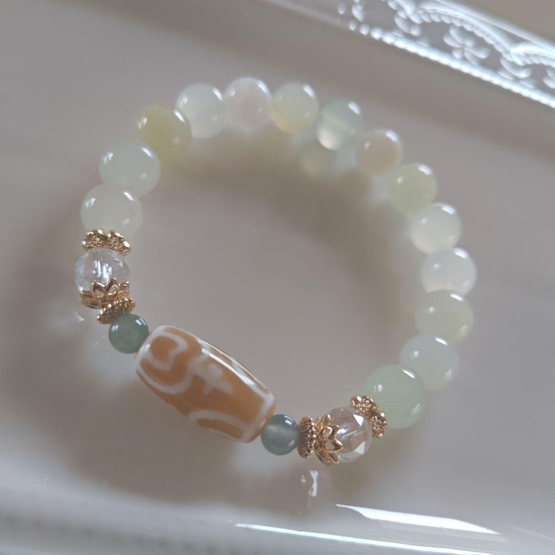 新作♡カフェオレ♡レア蓮花宝瓶天珠、グリーンオパール、グアテマラ産翡翠