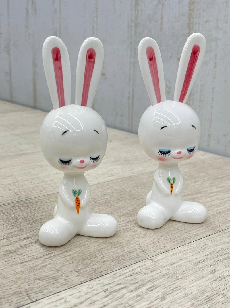 昭和レトロ 内藤ルネ うさぎ フォークスタンド 陶器製 2点 RUNE