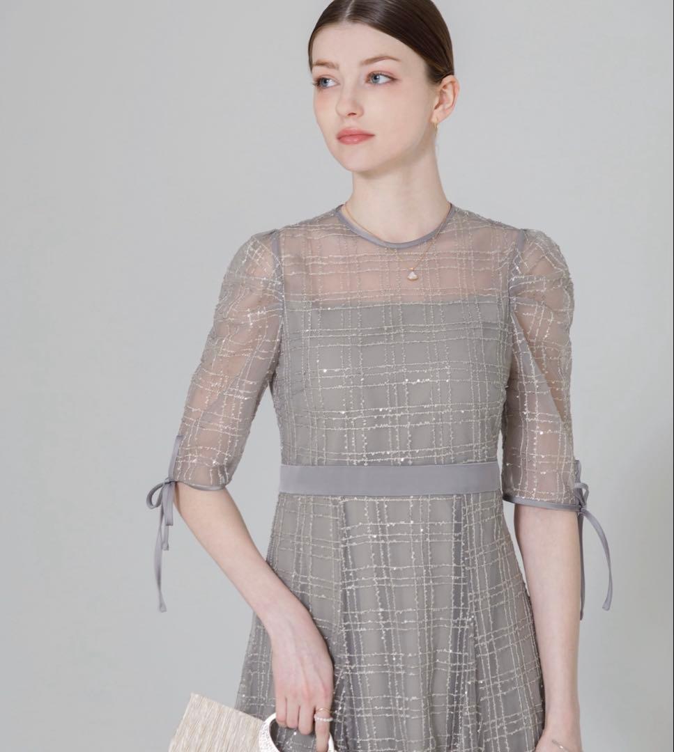 LEJA チェックスパンコールリボンワンピースドレス結婚式パーティー二次会成人式