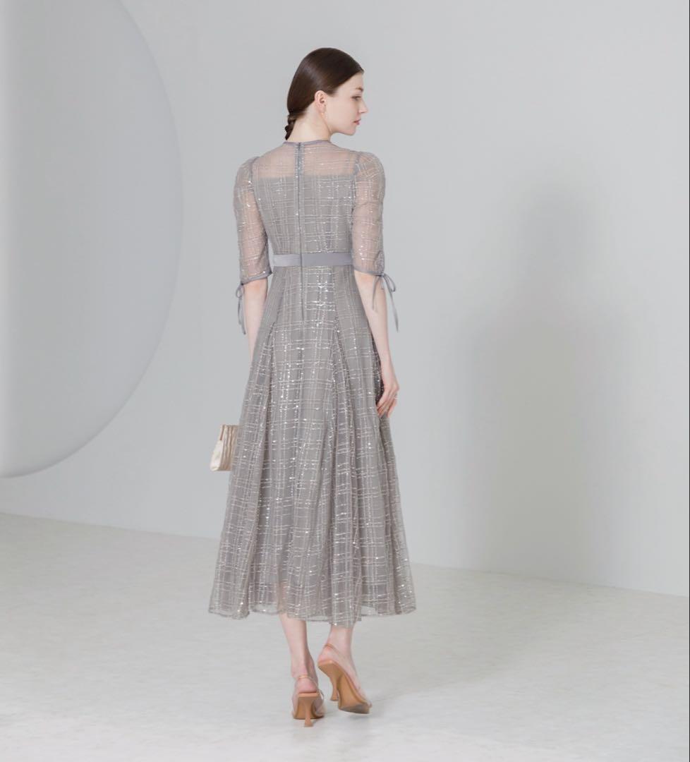 LEJA チェックスパンコールリボンワンピースドレス結婚式パーティー二次会成人式