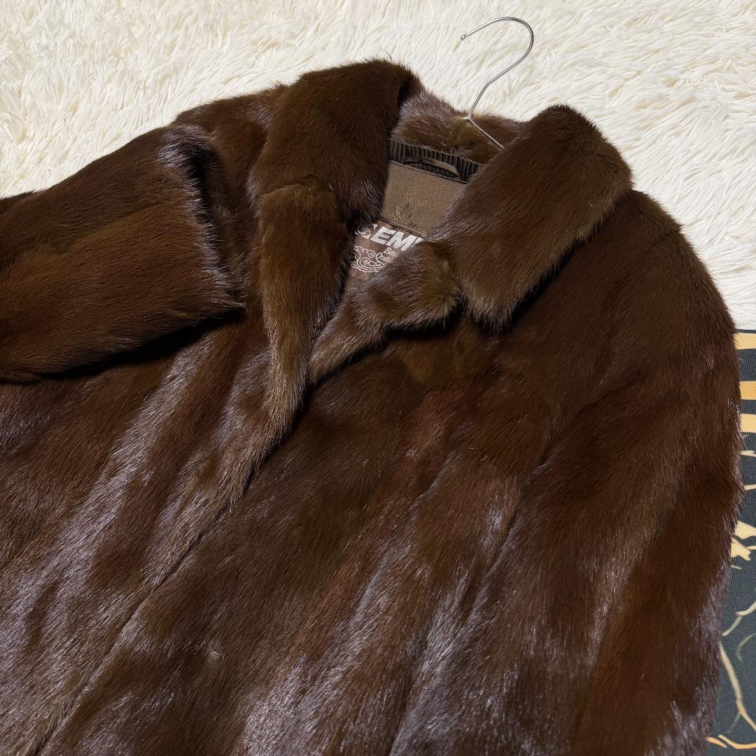 総丈90 EMBA ロングコート ブラウン ミンク セミロング
