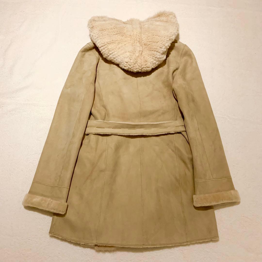 【美品】ノースビーチ リアルムートン ミンク毛皮 フーデッド　コート ベルト付き