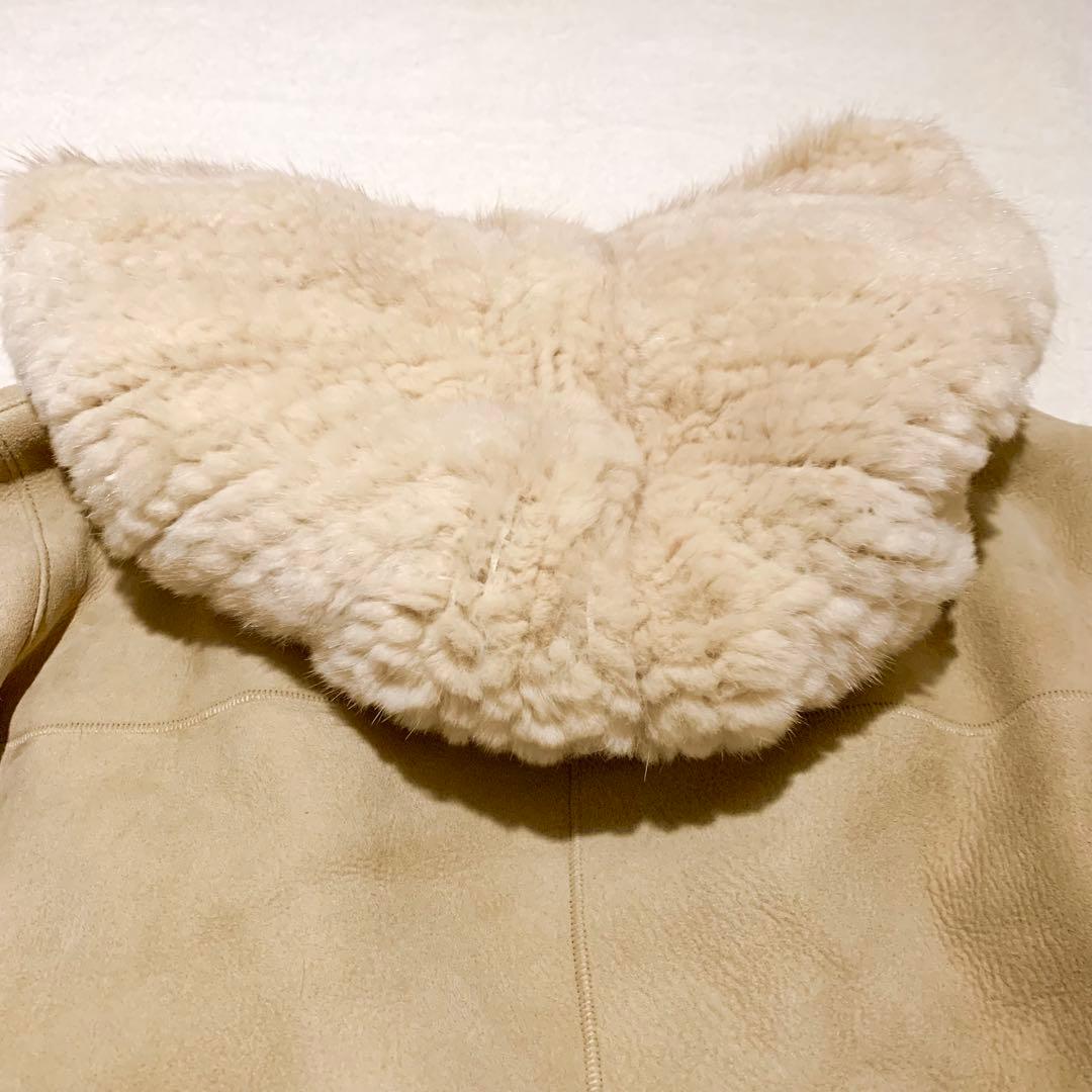 【美品】ノースビーチ リアルムートン ミンク毛皮 フーデッド　コート ベルト付き