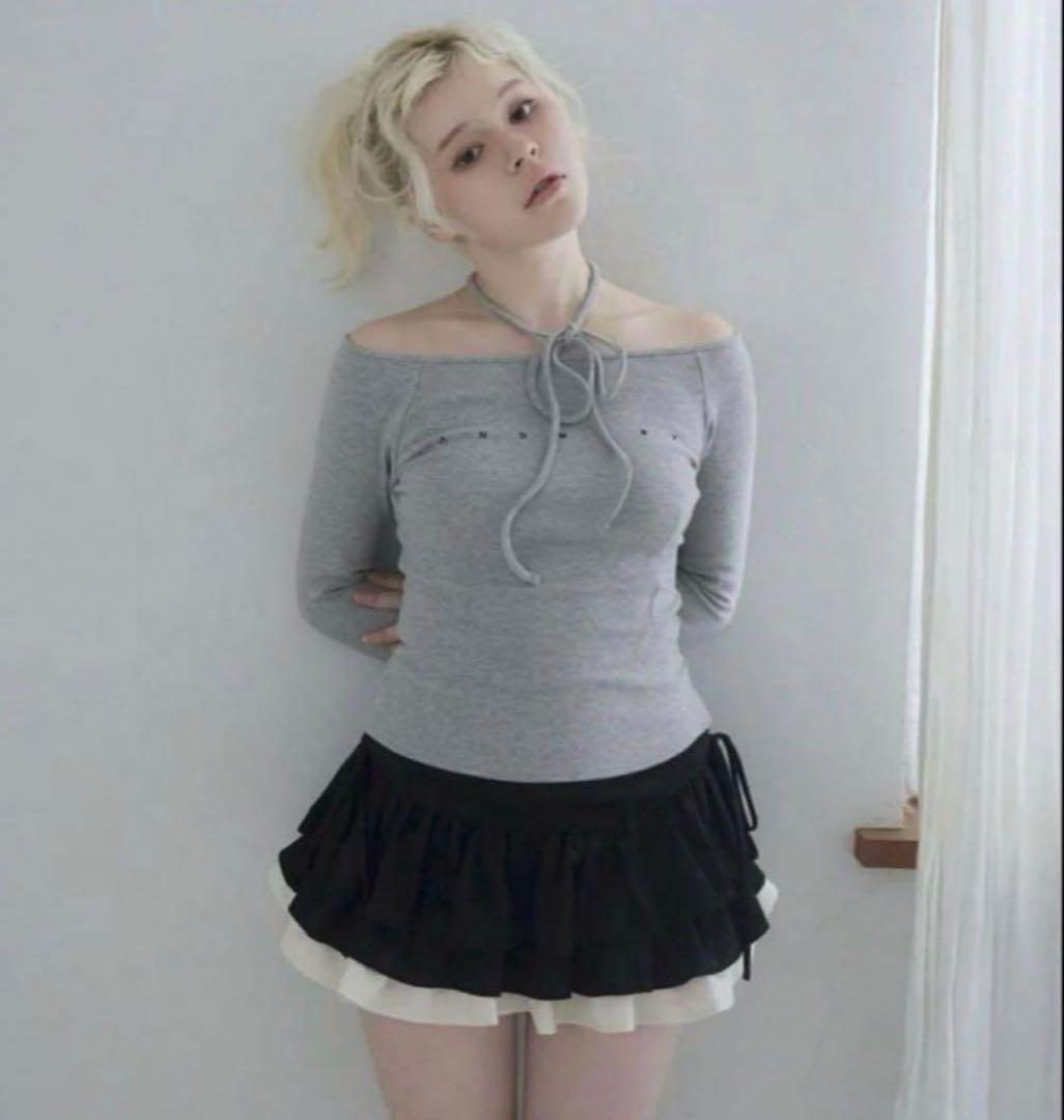 トップス andmary Mary logo choker tops gray