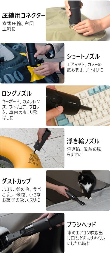 【匿名配送】HOTO 4-in-1 ミニ掃除機 コードレス エアクリーナー