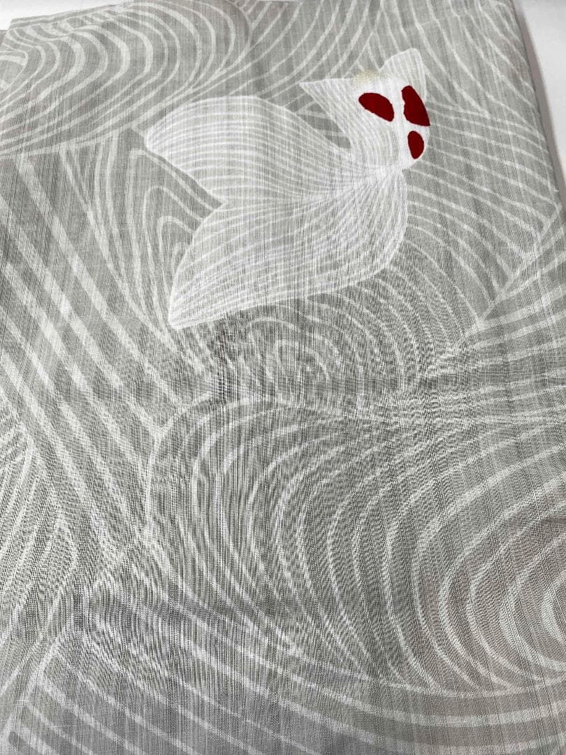 美術サロン高級浴衣 金魚柄 金箔 知多木綿 麻混　ベージュ系大人の浴衣