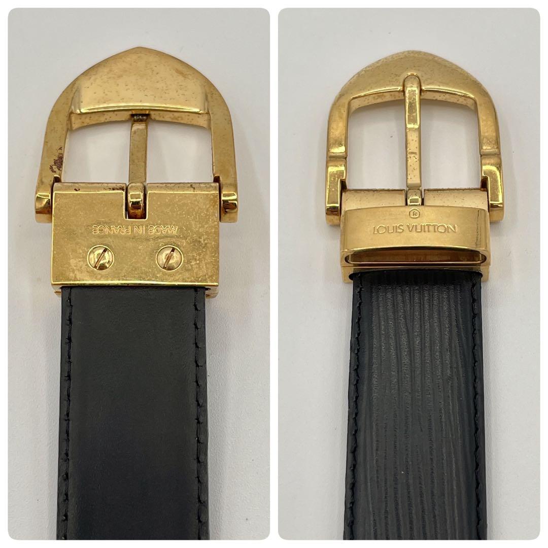 ルイヴィトン サンチュール レザーべルト ゴールドバックル　ブラック　110