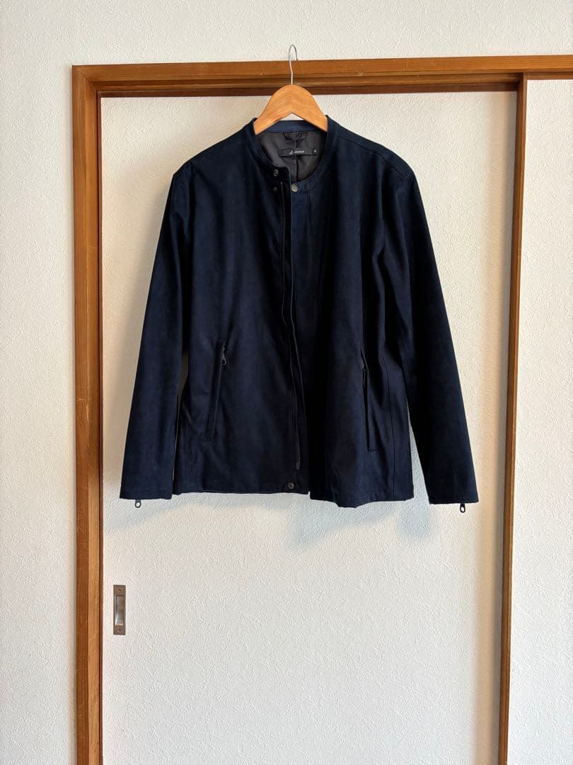 Johnbullネイビー ノーカラージャケット スエード風