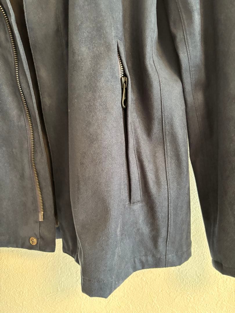 Johnbullネイビー ノーカラージャケット スエード風