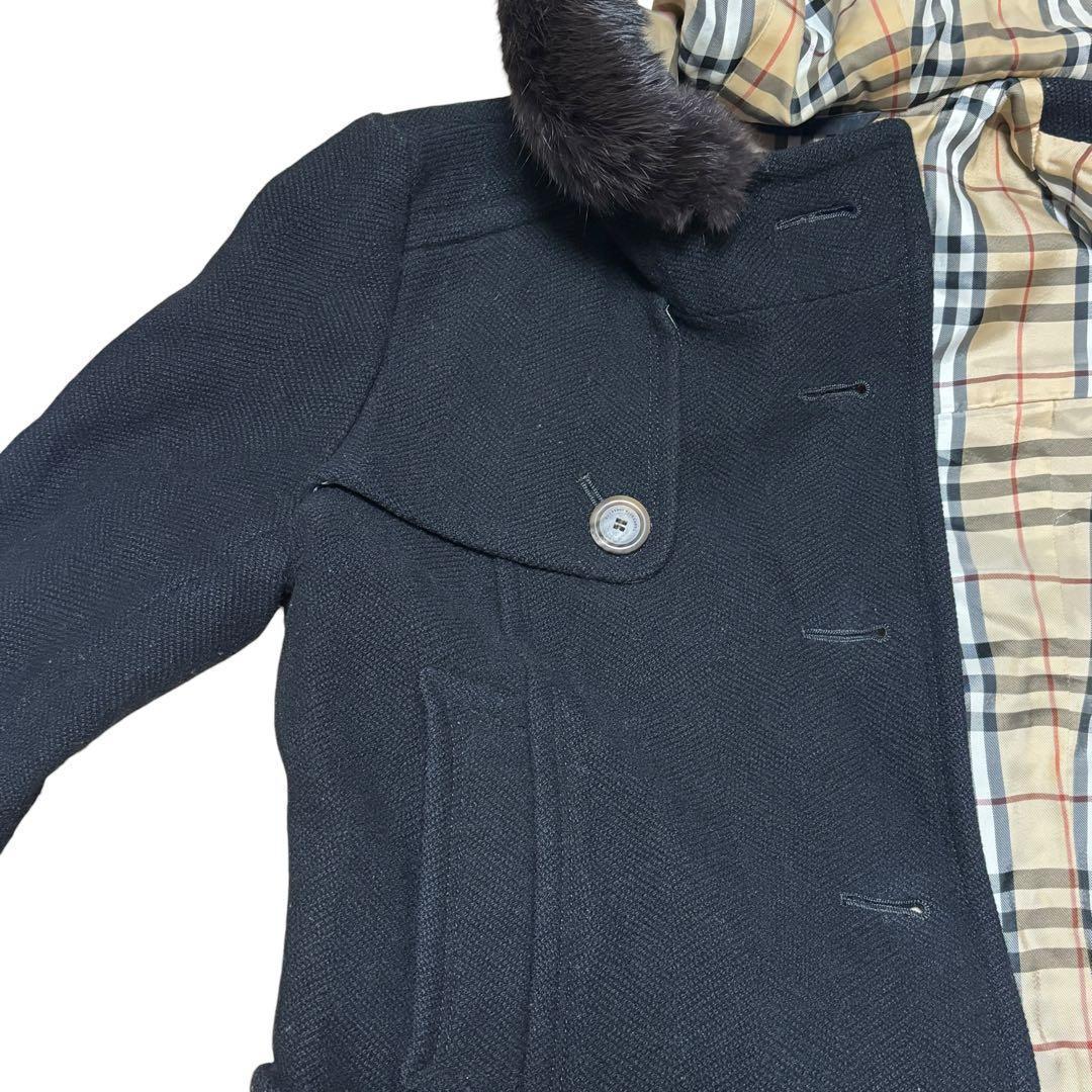 BURBERRY BLUE LABEL　ラビットファー ウールコート フード