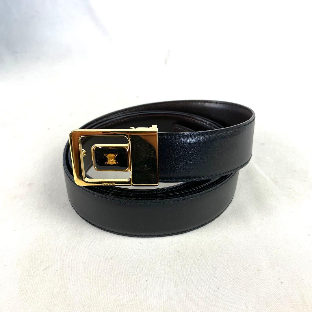 CELINE セリーヌ ベルト トリオンフ ゴールド バックル レザー ブラック