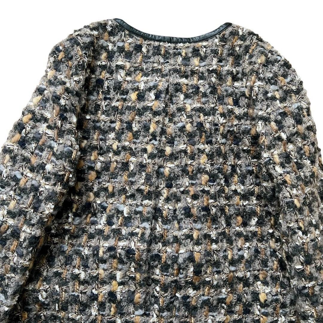 allureville　ツイードノーカラーコート　ジャケット　金ボタン　2