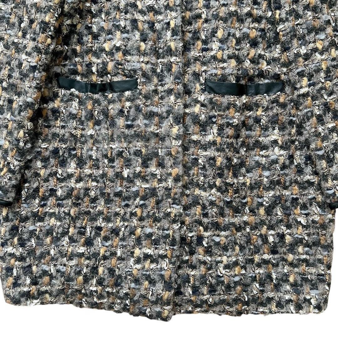 allureville　ツイードノーカラーコート　ジャケット　金ボタン　2