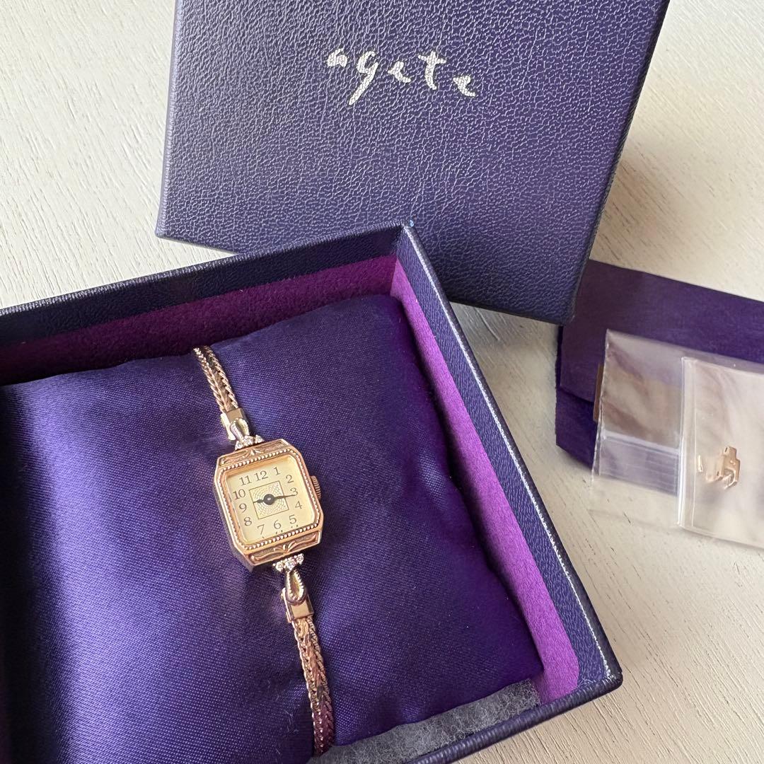 【希少】agete スクエア型 ゴールド ダイヤ スクエア時計