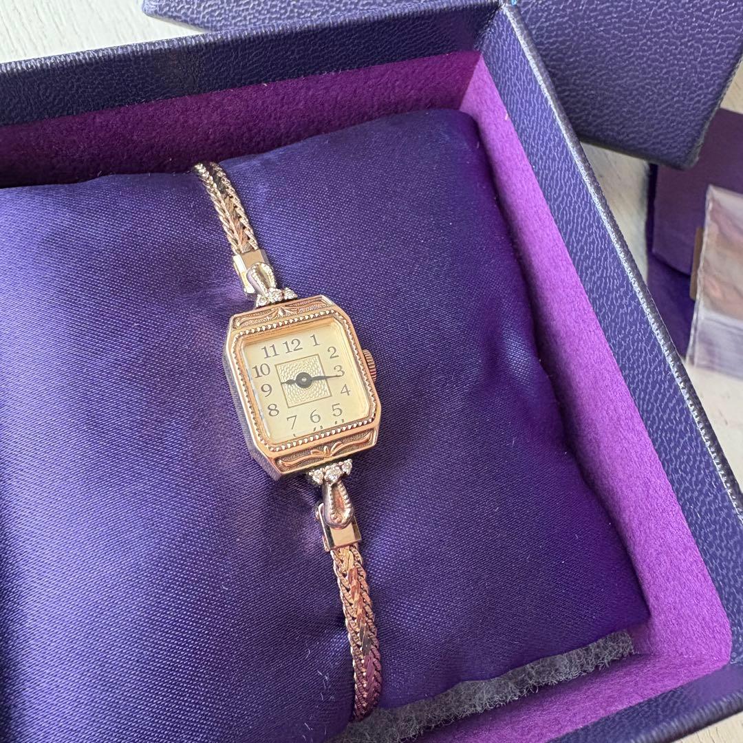 【希少】agete スクエア型 ゴールド ダイヤ スクエア時計