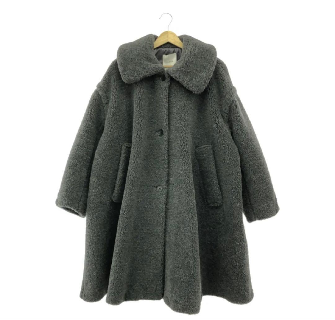 CLANEクラネボリュームフレアボアコートグレーサイズ1