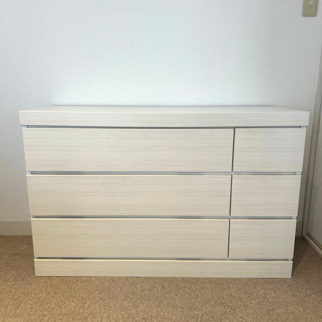 ホワイト 木製 ローチェスト 3段　6引き出し