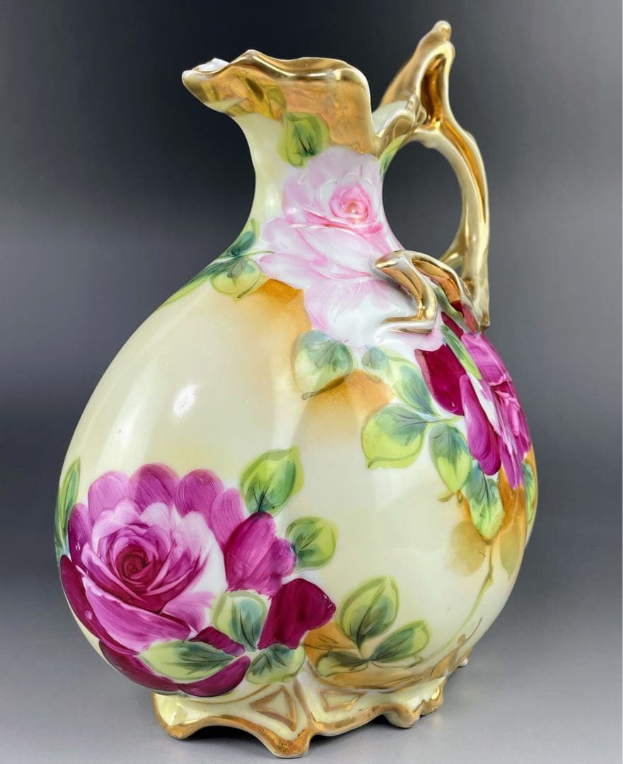 オールドニッポン ２３㎝ アールヌーボー様式 薔薇紋 花瓶 バラ ばら 水差し