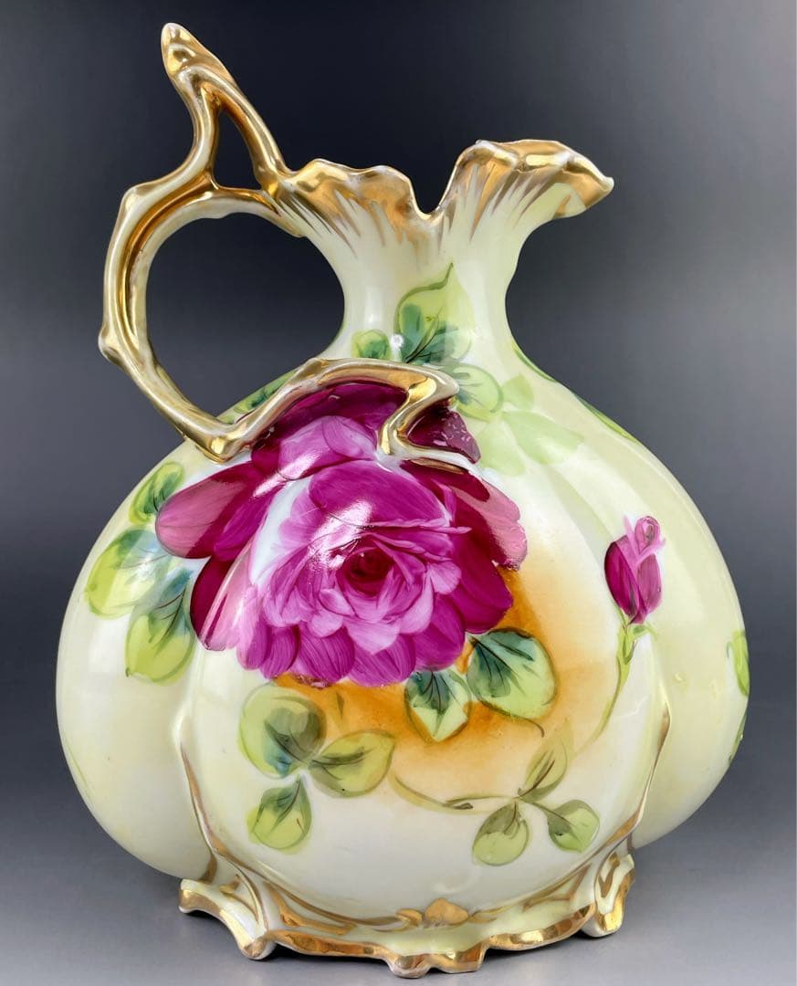 オールドニッポン ２３㎝ アールヌーボー様式 薔薇紋 花瓶 バラ ばら 水差し