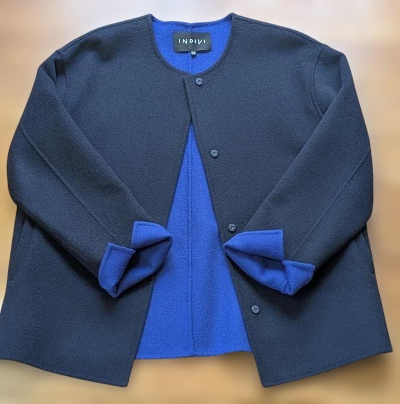 INDIVI　ウール混リバーショートコート　ネイビー×ブルー　36
