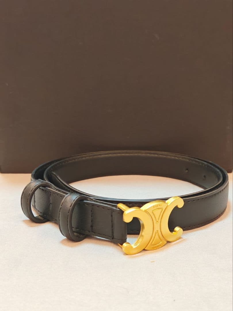 CELINE ブラックレザーベルト ゴールド金具