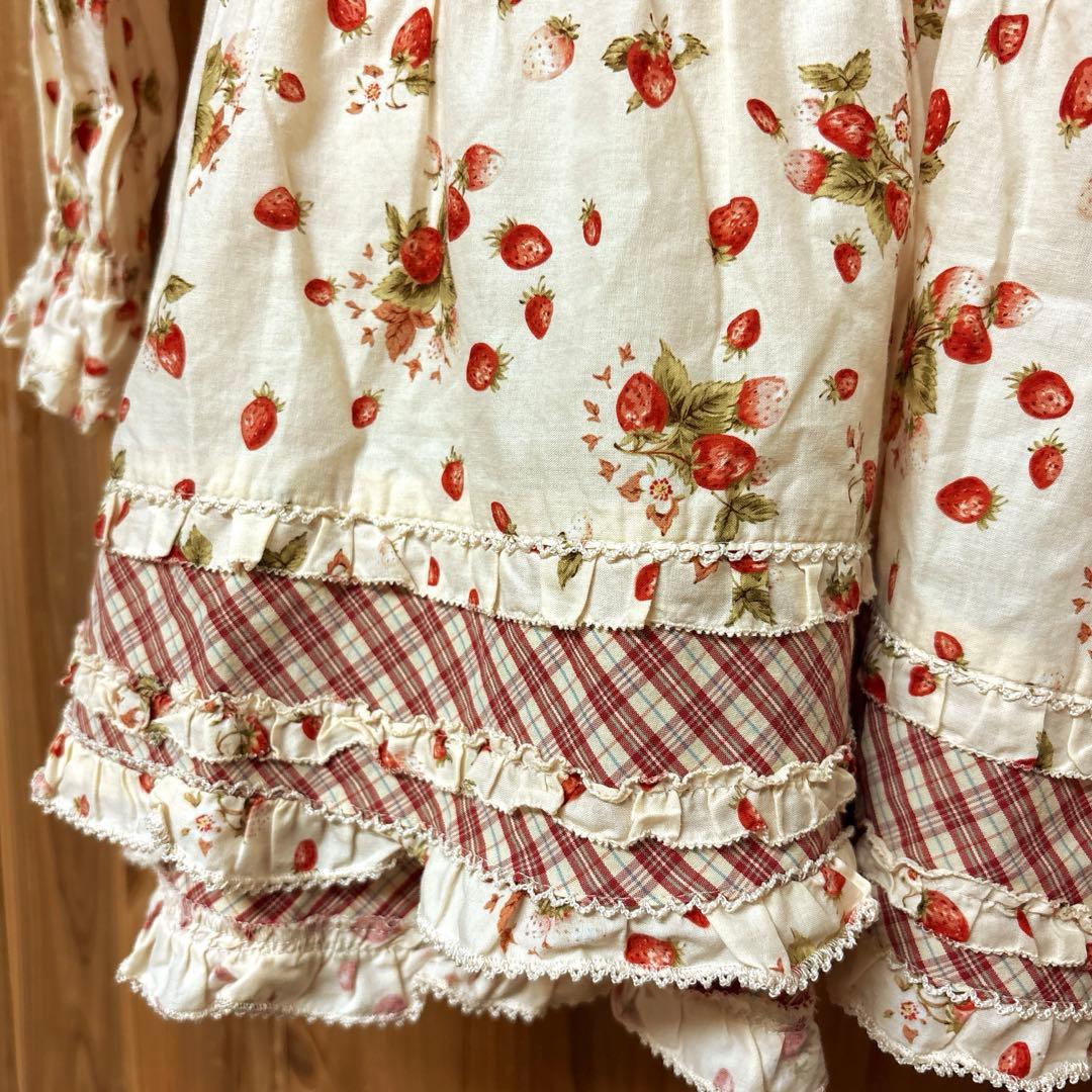 PINKHOUSE ピンクハウス　長袖ローンチュニック　フード付き　いちご柄