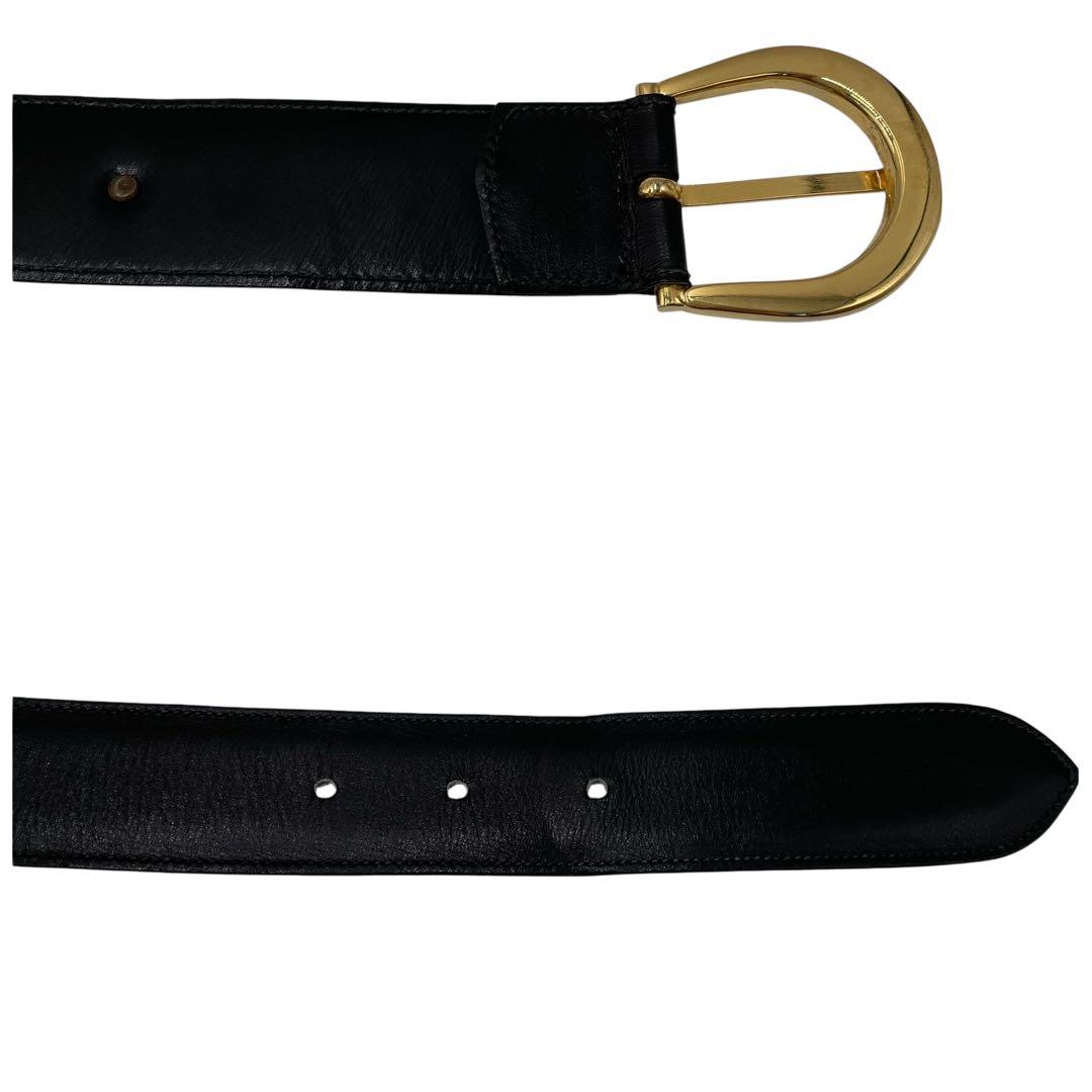 美品CELINE✨セリーヌ　ベルト　レザー　馬車ロゴ　黒 ゴールド　レディース