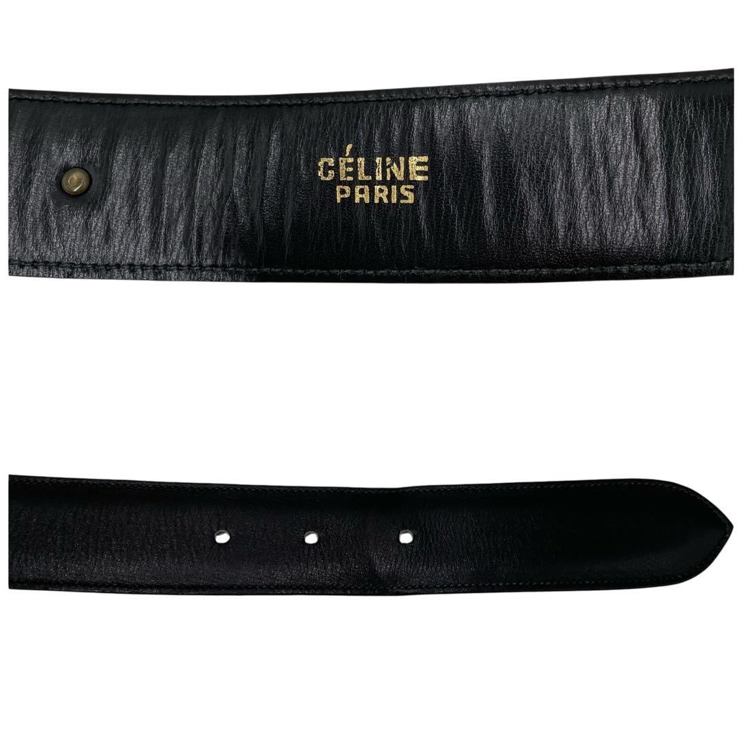 美品CELINE✨セリーヌ　ベルト　レザー　馬車ロゴ　黒 ゴールド　レディース
