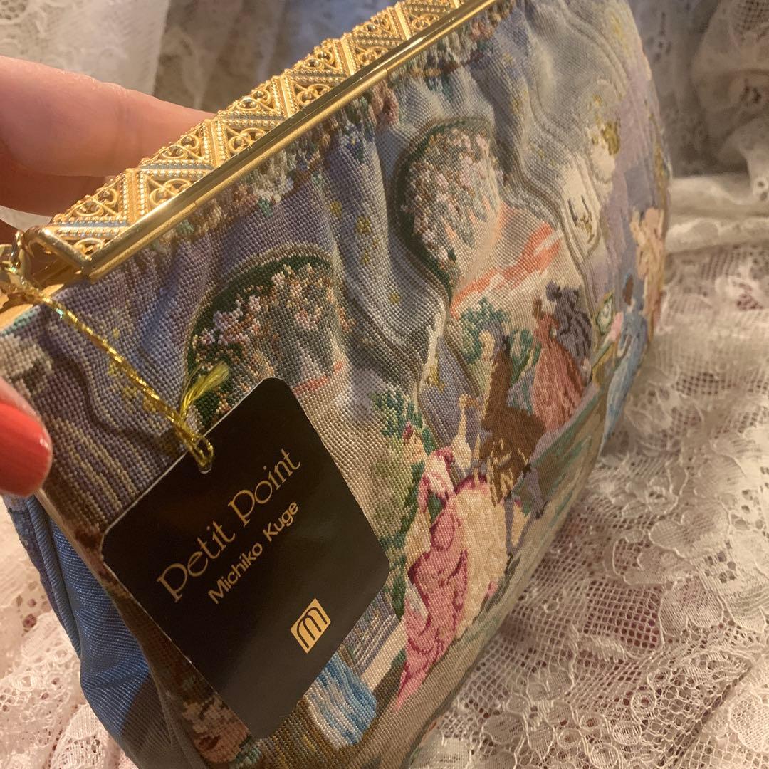 久家道子　プチポワン刺繍　おしゃれ　気品あるパーティーバッグ　新品