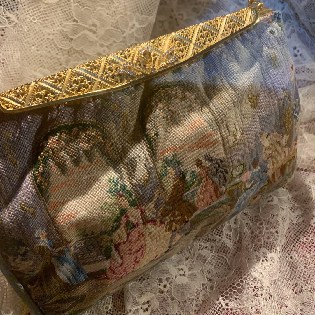 久家道子　プチポワン刺繍　おしゃれ　気品あるパーティーバッグ　新品