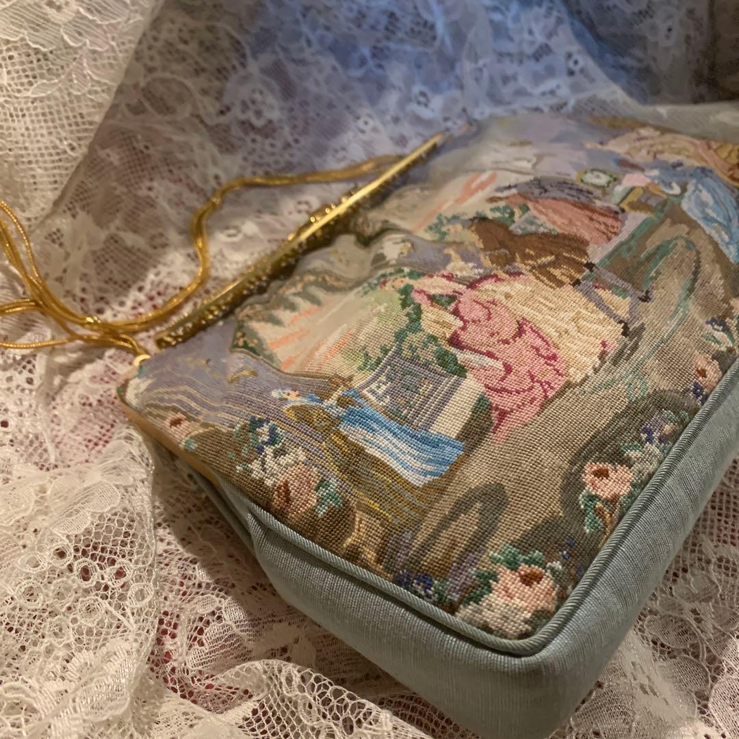 久家道子　プチポワン刺繍　おしゃれ　気品あるパーティーバッグ　新品