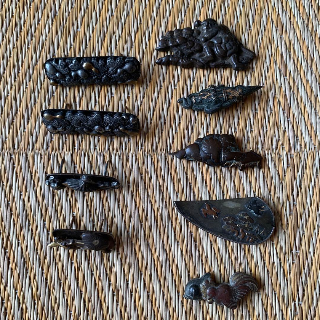 前金具 目貫 金工 人物 にわとり 9点