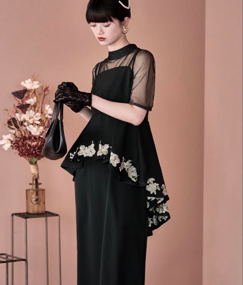 etoll 刺繍ペプラムビスチェ&Iラインドレスセットアップ　お直し済&アクセ付