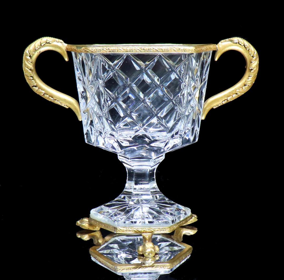 オールド・バカラ 1880年頃 ブロンズ装飾耳付獅子脚花瓶 小物入れディアマン