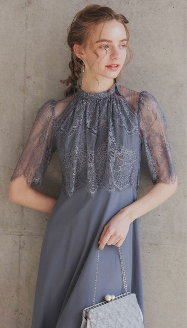 DorryDoll プチハイネックフレアレーススリーブフィッシュテールワンピース