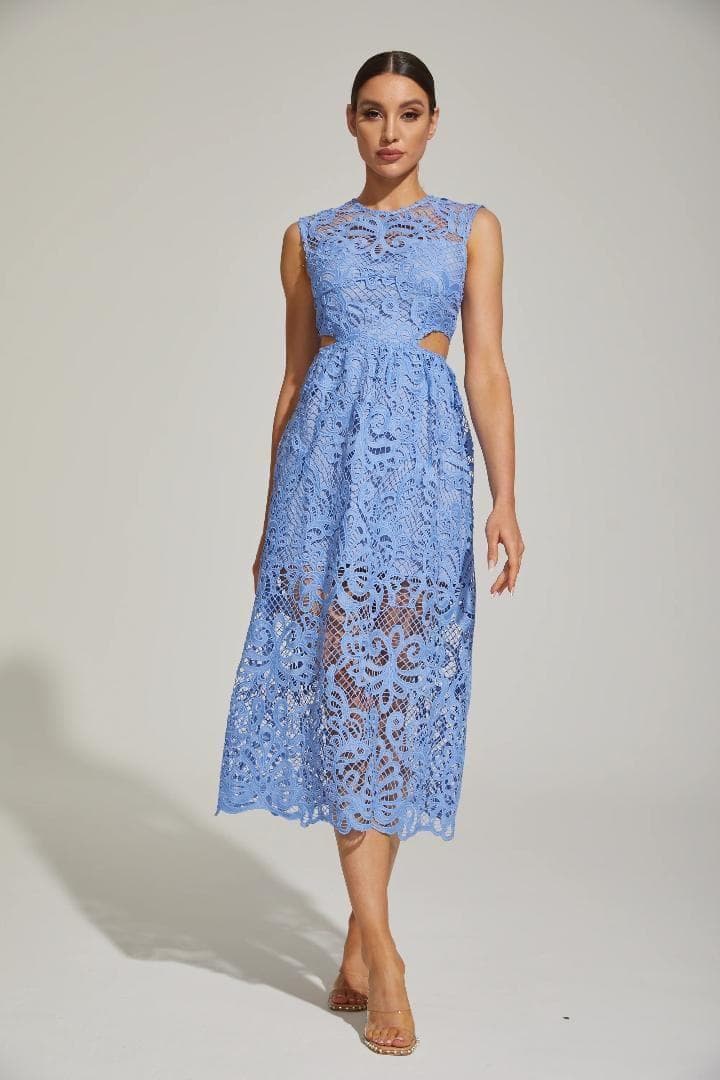 コ*マ様 セルフポートレイト ワンピース レース ブルー UK8 未使用 Cut