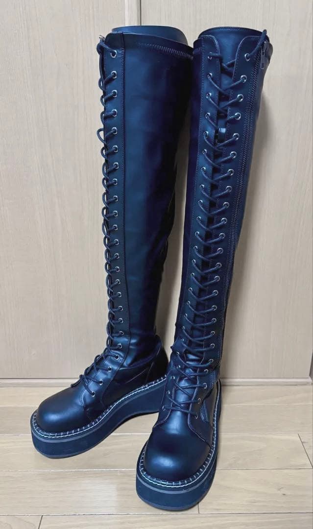 demonia デモニア　ニーハイブーツ　厚底　ブラック24.5~25.0 cm