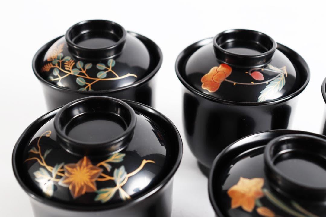 と*と様 輪島塗 塗師 清斉 吸物椀 五客 共箱 茶道具懐石膳会席