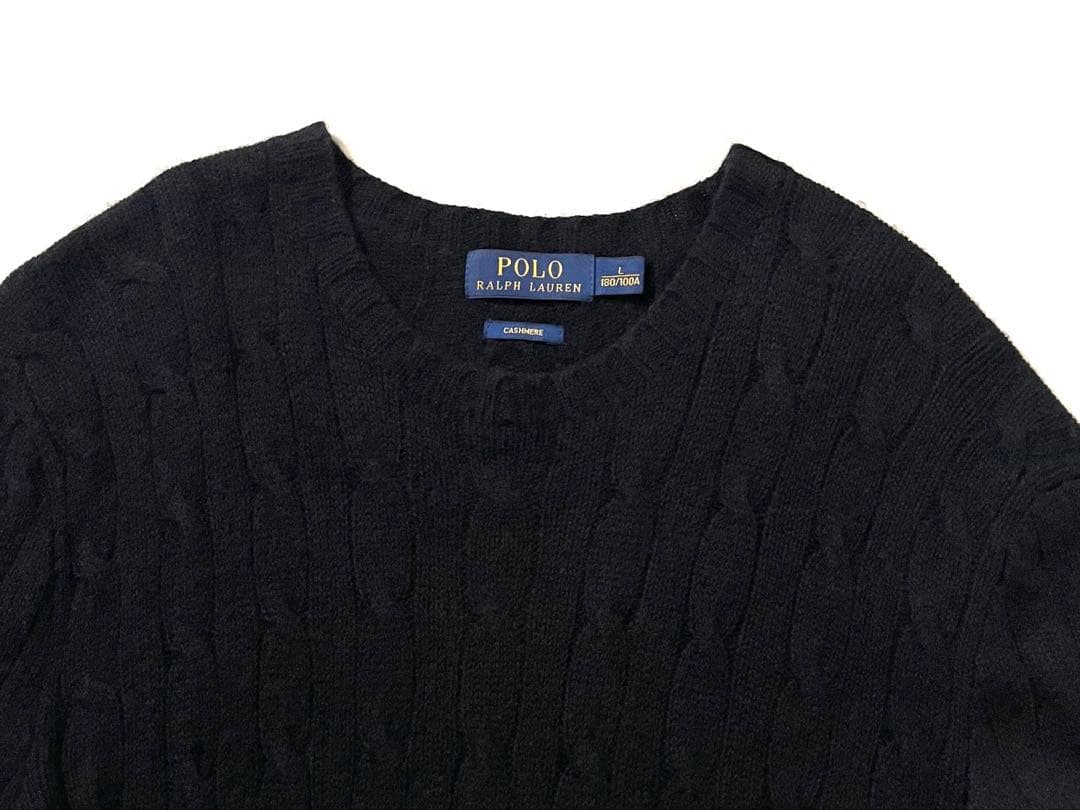 【美品】ポロ ラルフローレン　カシミヤ100% ニットセーター　ケーブル編み　L